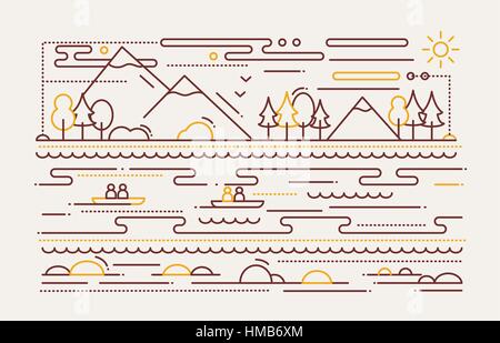 Water Tourism - line flat design illustration Stock Vector