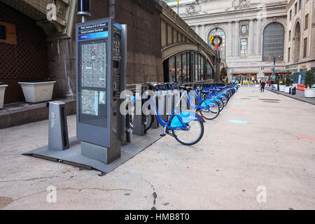 Citi Bike bicycle sharing scheme in New York City - station outside Grand Central Terminal Stock Photo