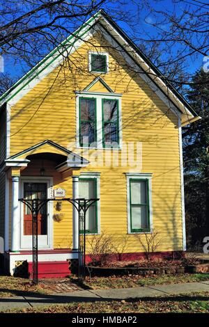 Venerable and often stately homes are plentiful in the Elgin Historic District, such as this historic dwelling dating from 1882. Elgin, Illinois, USA. Stock Photo