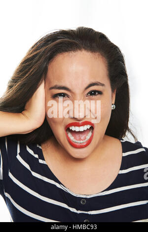 young woman screaming isolated on white background Stock Photo
