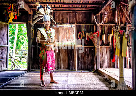 Iban warrior in Sarawak Cultural Village Stock Photo