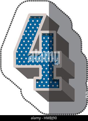 sticker three-dimensional number four dotted in blue color vector illustration Stock Vector