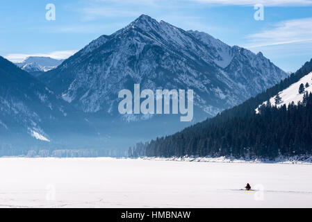 Ice fishing on Wallowa Lake, Oregon. Stock Photo