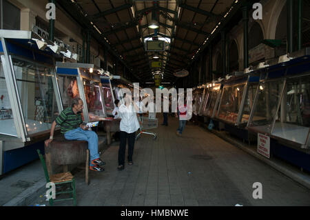 Meat hall of Kentriki Agora the central market , Athens, Greece, Europe Stock Photo