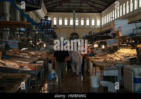 Fish hall of Kentriki Agora the central market, Athens, Greece, Europe Stock Photo