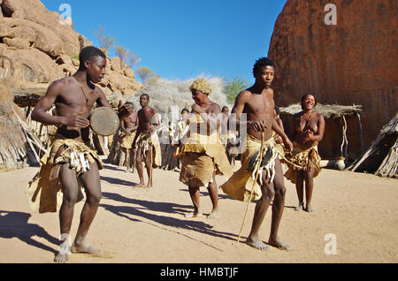 Group of Damara people dancing in their village Stock Photo