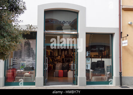 MUGELLO, ITALY - SEPTEMBER 11, 2014: Facade of Samsonite store in McArthurGlen Designer Outlet Barberino near Florence. Samsonite is a global luggage  Stock Photo