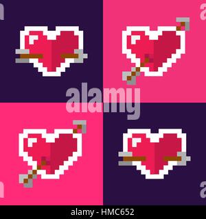 Pixel style hearts on color background Stock Vector