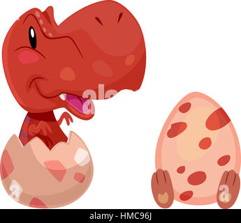 Dinosaur Illustration of a Newly Hatched Baby Tyrannosaur Looking on as Another Egg Hatches Stock Photo