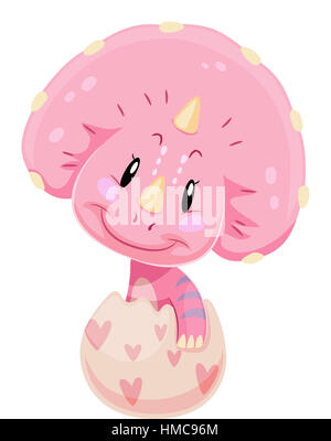 Dinosaur Illustration of a Cute Pink Baby Triceratops Hatching from an Egg Decorated with Hearts Stock Photo