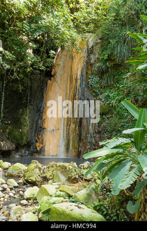 Saint Lucia volcanic waterfall at Diamond Botanical gardens Stock Photo