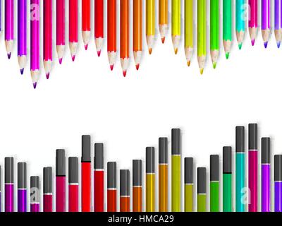 Back to school border of multicolored pensils isolated on white background. plus EPS10 vector file Stock Vector