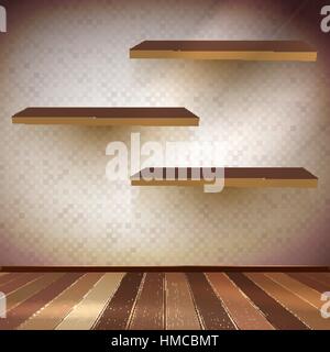 Grunge interior with three shelves. EPS 10 vector Stock Vector
