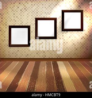 Retro room with three frames for pictures on the wall. EPS 10 vector Stock Vector