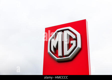 MG car dealers dealer dealership sign car sales car dealer emblem UK England Stock Photo