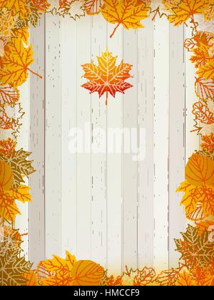 Bright autumn leaves on the old grunge wooden background. plus EPS10 vector file Stock Vector