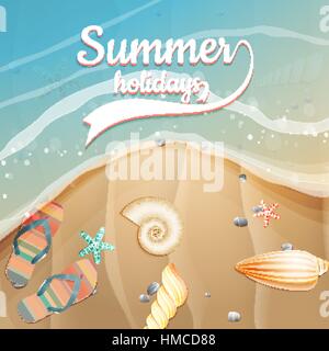 Sea shells, starfish on the beach. Summer holidays. plus EPS10 vector file Stock Vector