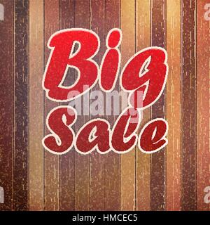 Big sale text on wooden wall. EPS 10 Stock Vector