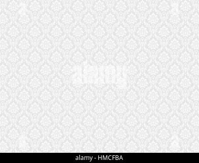 White damask wallpaper with royal floral patterns Stock Photo