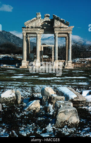 The Monumental Gateway or Tetrapylon (AD 200) in the Ruins of the Ancient Greek City of Aphrodisias Turkey Stock Photo