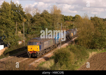 A pair of DRS class 57 locomotives working a RHTT train at Terling ...