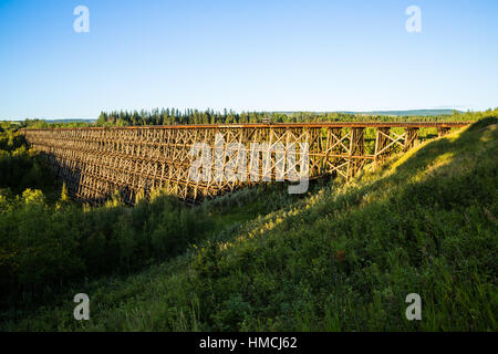 The historic railroad trestle in Pouce Coupe, near Dawson Creek, British Columbia. The trestle was built by the Northern Alberta Railway in 1931, but Stock Photo