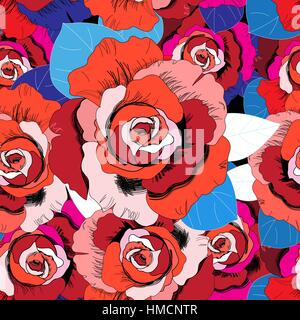 Seamless bright pattern of red beautiful roses Stock Vector