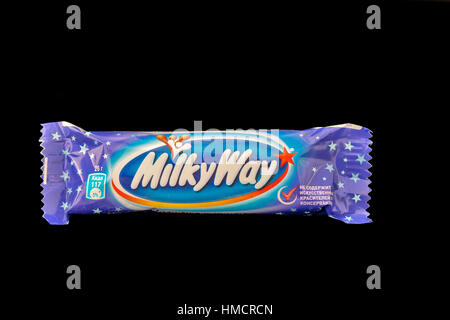 Milky way chocolate bar isolated on black Stock Photo