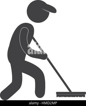 sweeper clean broom figure pictogram vector illustration eps 10 Stock Vector