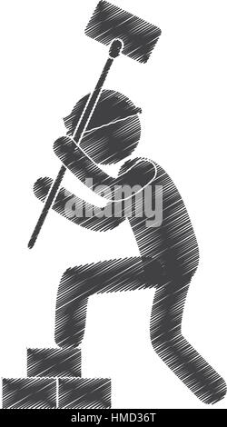 drawing man worker hammer brick stack figure pictogram vector illustration eps 10 Stock Vector