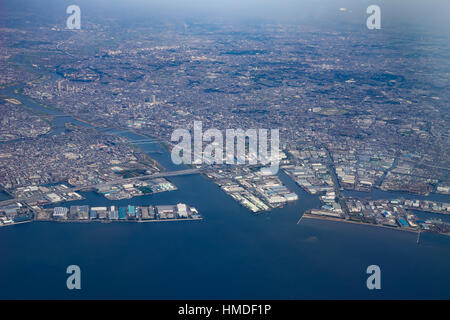 Aerial view of Tokyo Bay in Tokyo, Japan. Stock Photo