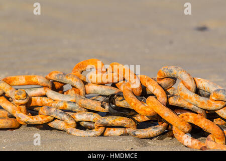 An old rusty mooring chain in Folkestone harbour Stock Photo