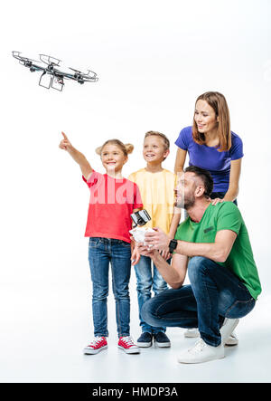 Kids using flying hexacopter drone Stock Photo
