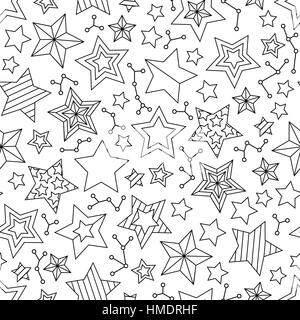 Seamless pattern with outline stars. Coloring book page for adults and older children. Stock Vector