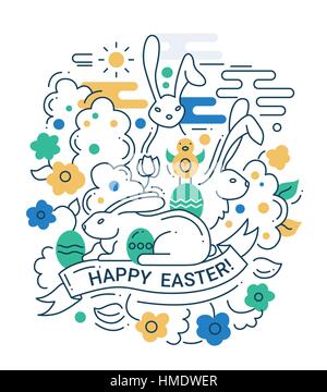 Easter - line design illustration Stock Vector