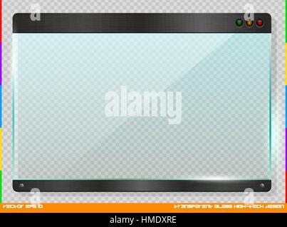 High-tech futuristic design glass plate. Cyber technology horizontal information window. Tech banner with brushed metal element. Vector digital banner Stock Vector