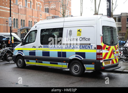 A Home Office immigration enforcement van parked in Westminster, London.