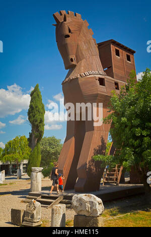 Troy, Çanakkale Province, Turkey.  Imaginary reconstruction of the Trojan Horse.  Troy is a UNESCO World Heritage Site. Stock Photo
