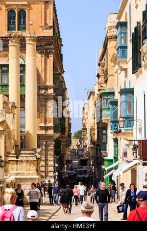 Looking down Triq in Nofsinhar street in Valletta old town, Malta Stock Photo