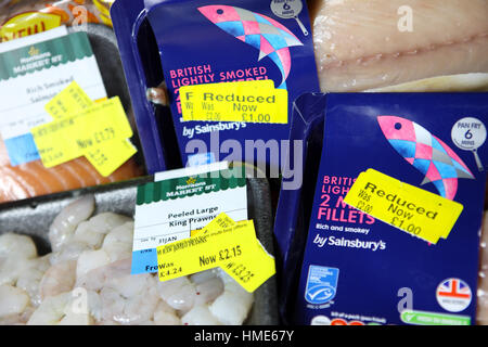 Yellow label supermarket reductions Stock Photo
