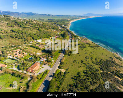 Aerial view of the Hotel Punta Sur, Tarifa, Costa de la Luz, Cadiz, Andalusia, Southern Spain. Stock Photo