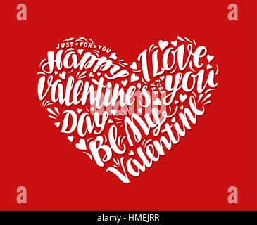 Happy Valentines Day. Lettering greeting card on red background. Vector illustration