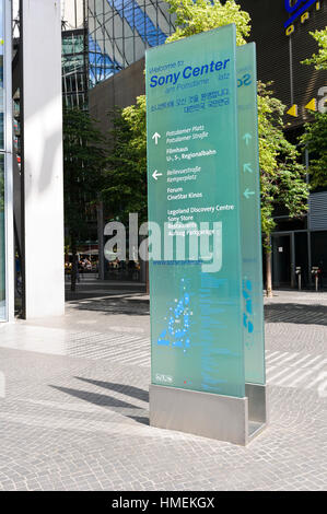 A sign outside the Sony Center, the new forum covered by a glass dome by the architect Helmut Jahn. Stock Photo