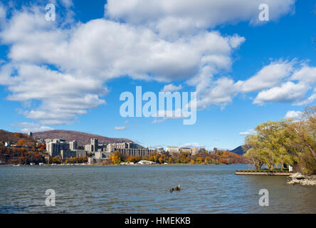 West Point Military Academy on the Hudson River. The United States Military Academy from Garrisons Landing, New York State, USA Stock Photo