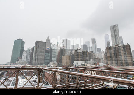 Brooklyn bridge pathway in winter Stock Photo