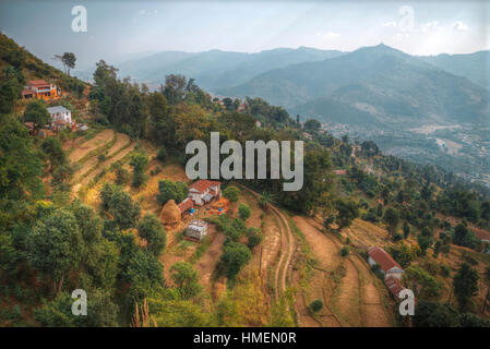 fields and mountains around Pokhara. Himalayas. Nepal Stock Photo