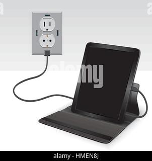 black tablet charged usb Stock Vector