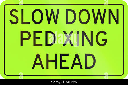 Road sign in the Philippines - Slow down, pedestrian crossing ahead. Stock Photo