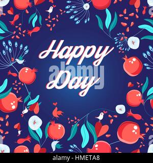 Bright happy card with grenades and love birds Stock Vector