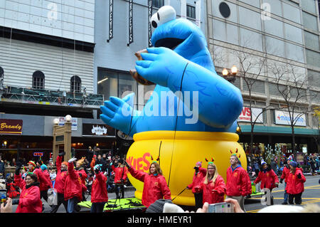 Chicago, Illinois - USA - November 24, 2016: Cookie Monster  in McDonald's Thanksgiving Parade Stock Photo